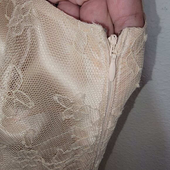 Tahari Arthur Levine Beaded Peach Lace Gown Dress Size 10 - Picture 3 of 9
